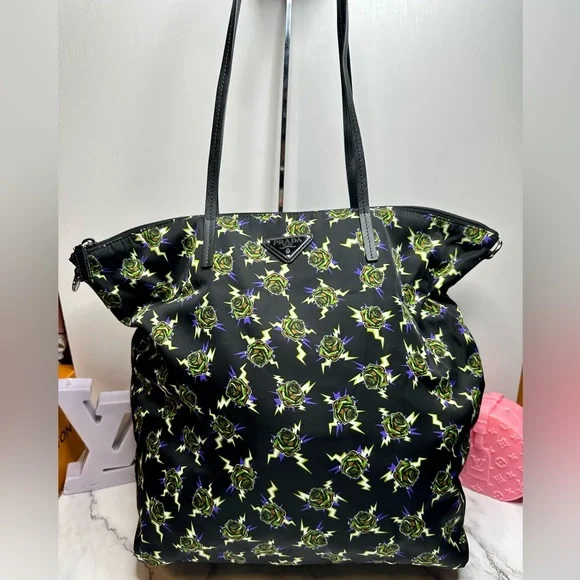 NEW! Limited Edition Prada x Frankenstein Rose Print Nylon Convertible Tote - Picture 5 of 15
